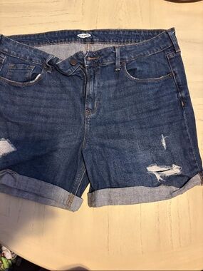Old Navy Women's Blue Distressed Rolled-Hem Denim Shorts